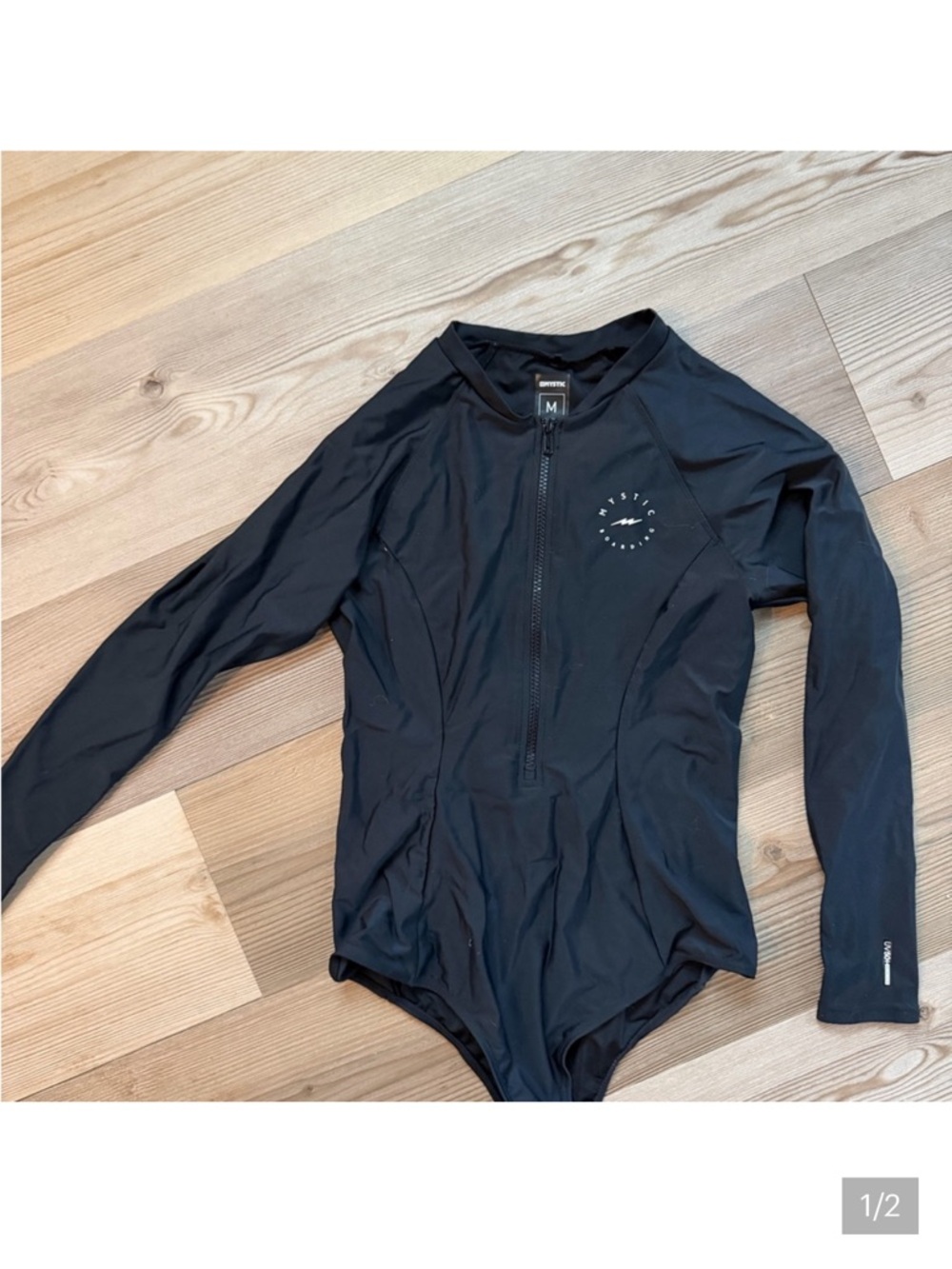 Mystic Black Long-Sleeve Front-Zip Surf Bodysuit